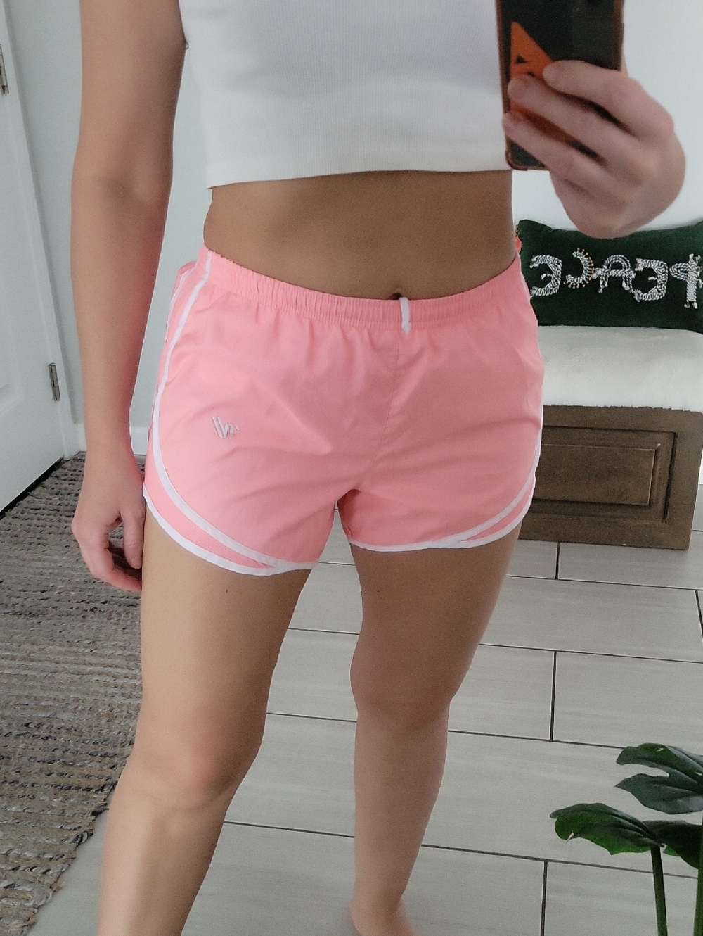 Varsity Pink Athletic Running Shorts with White Trim